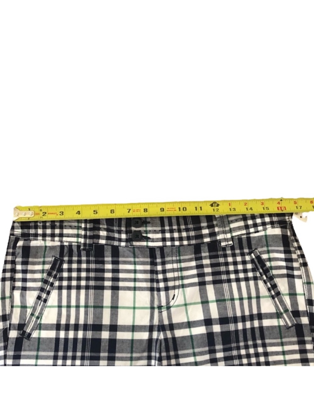 NWT Smart Set plaid print navy white green golf athleisure Bermuda short size 7 - Picture 11 of 15
